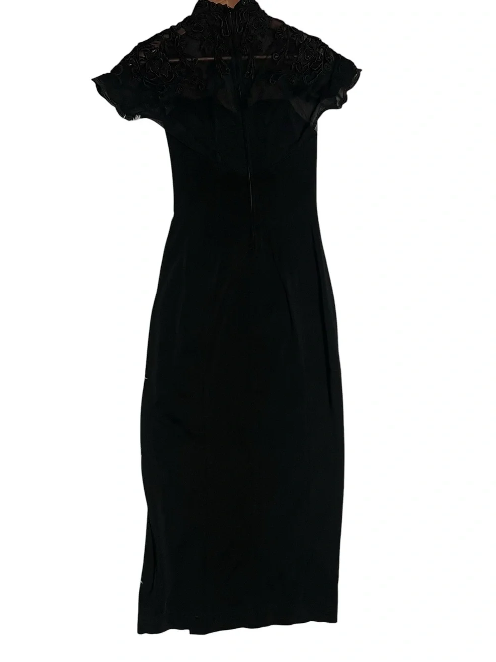 Vintage Cache Black Lace Mock Neck Maxi Dress Gown Size M Slit Whimsigoth